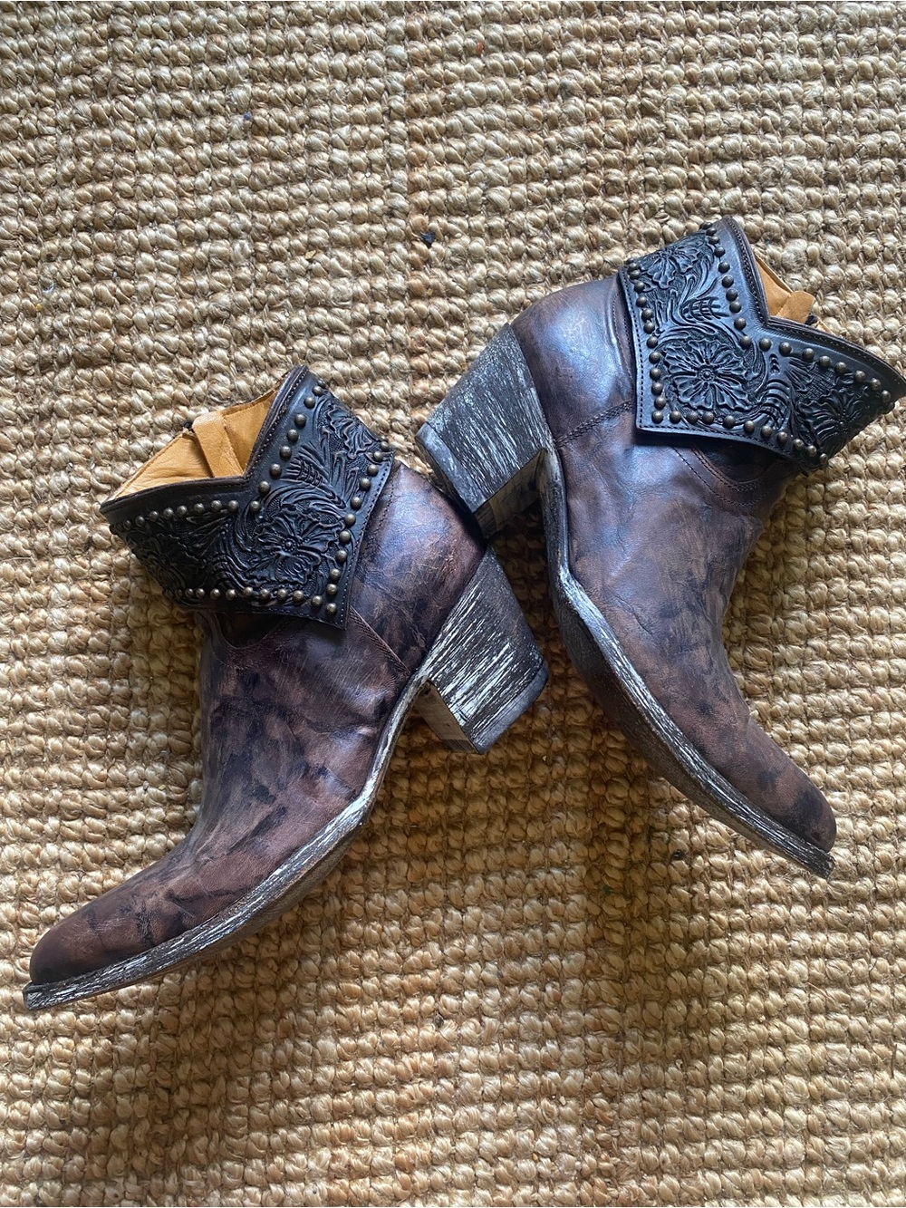 Old Gringo Brown Distressed Leather Western Ankle Booties 8.5